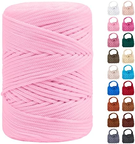 Polyester Macrame Cord 3mm x 185yards, Braided Macrame Cord, Crochet Bag Polyester Yarn for Crocheting, Bag, Wall Hangings, Rug, DIY Crafts (Light Pink)