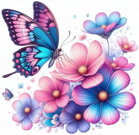 USZDL Butterfly Flower Diamond Art Kits for Adults,Floral 5D Diamond Painting Kits for Beginners,Diamond Dots Round Full Drill Paint with Diamonds Pictures DIY Gem Art Painting Crafts Kits 14x14 inch