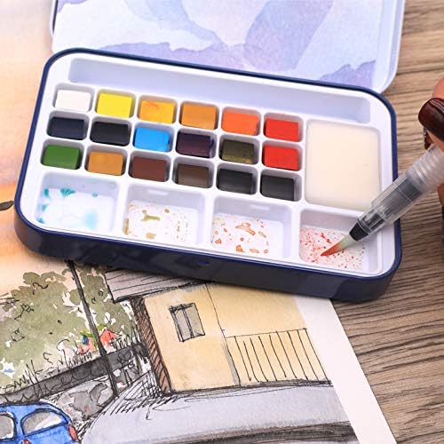 Artecho 18 Colors Watercolor Paint Set, Portable Travel Tin Box with Brush