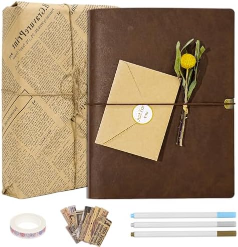 Vienrose Photo Album Scrapbook Kit, 9x6.5 Inch, 100 Pages, Dark Brown