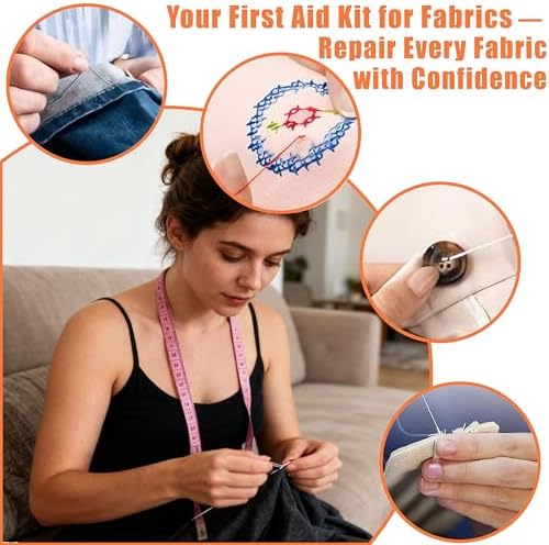 42 Pcs Sewing Tool Set, Big Eye Steel Sewing Needle Kit, Includes Needles, Threader, Ripper, Tape Measure & More, Complete Hand Sewing Set for Beginners, Craft Enthusiasts & Daily Use