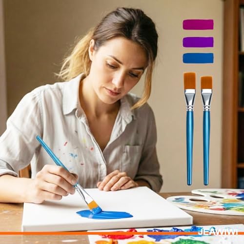 JEAWIWI 10 Pcs Flat Paint Brushes, 1 Inch, for Acrylic Painting, Blue