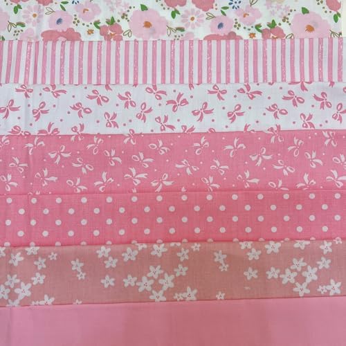 Cotton Fabric DIY Making Supplies Quilting Patchwork Fabric Fat Quarter Bundles DIY for Quilting Cotton Patchwork Cushions (Pink Flowers Bows, 20" x 20")
