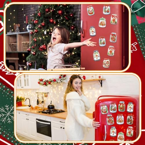 Motipuns 30 Pcs Diamond Magnets,Christmas Mason Jar,Rustic Red