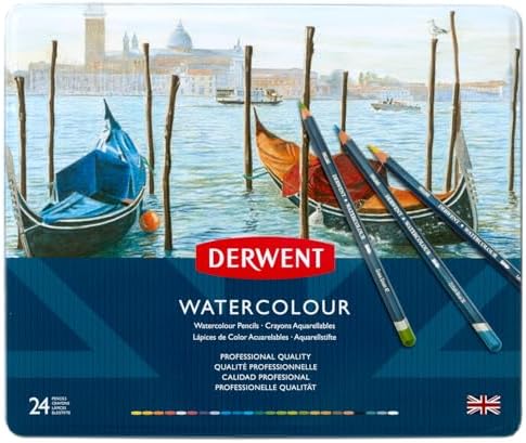 Derwent Colored Pencils, WaterColour, Water Color Pencils, Drawing, Art, Metal Tin, 24 Count (32883)