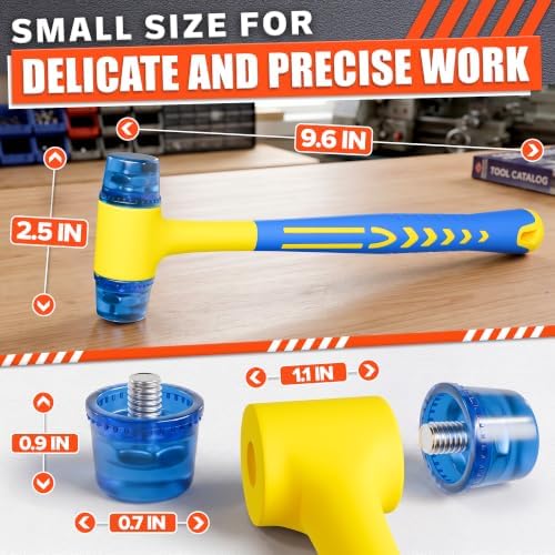 Small Plastic Mallet Hammer 4.9 Oz, Dual 1",25mm Heads, 9.6 Inch Long