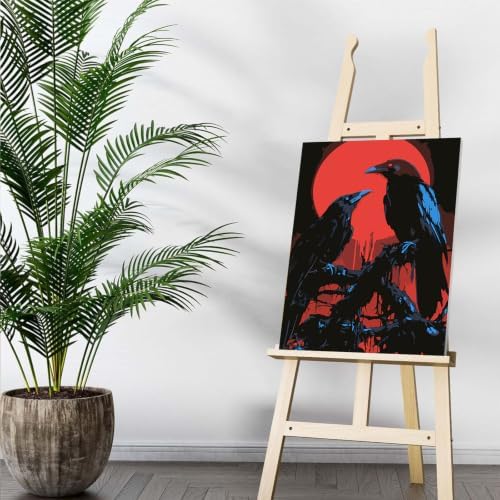 Auremi Ravens Paint by Number Kits for Adults,Gothic Paint by Number on Canvas with Frame DIY Painting with Number Acrylic Oil Paint Kits for Home Decor 8x12 Inch