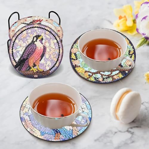 Diamond Art Coasters Kit, 8 Pieces Birds Diamond Painting Coasters Kit
