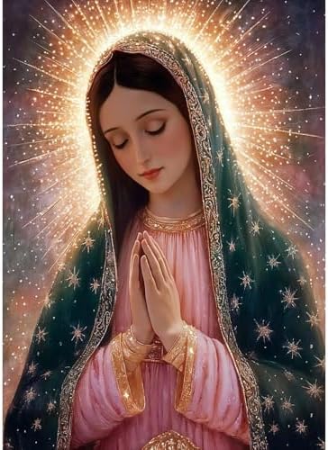 ckdiluy Virgin Mary Diamond Art Kits for Adults Beginners, 5D DIY Religion Diamond Painting Kits, Full Round Drill Diamonds Dots Gem Art Crystal, Home Wall Decor 12X16 Inch