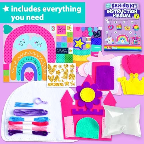 KRAFUN Princess & Unicorn Sewing Kit for Kids Ages 5-8 | 7 Felt Projects