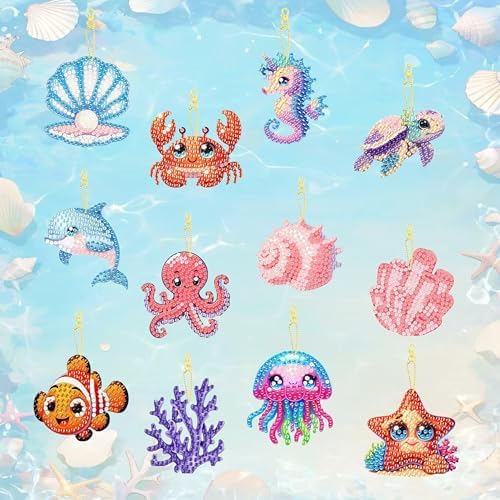 12 PCS Diamond Art Keychain Kits, DIY Diamond Painting Crafts, Beginner Art Kit, Arts & Crafts Gift
