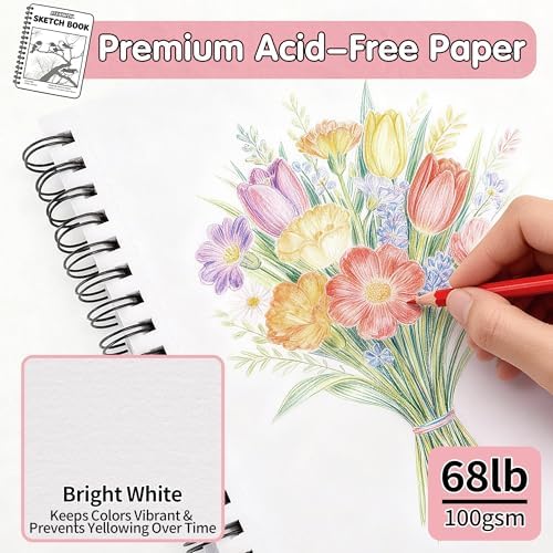 FIXSMITH 9"X12" Sketch Book, 100 Sheets, 68 lb/100gsm Sketchbook, Pink