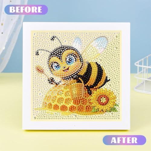 Bee Diamond Art Painting Kits for Kids with Frame Ages 4-8-12 (7x7 inch)