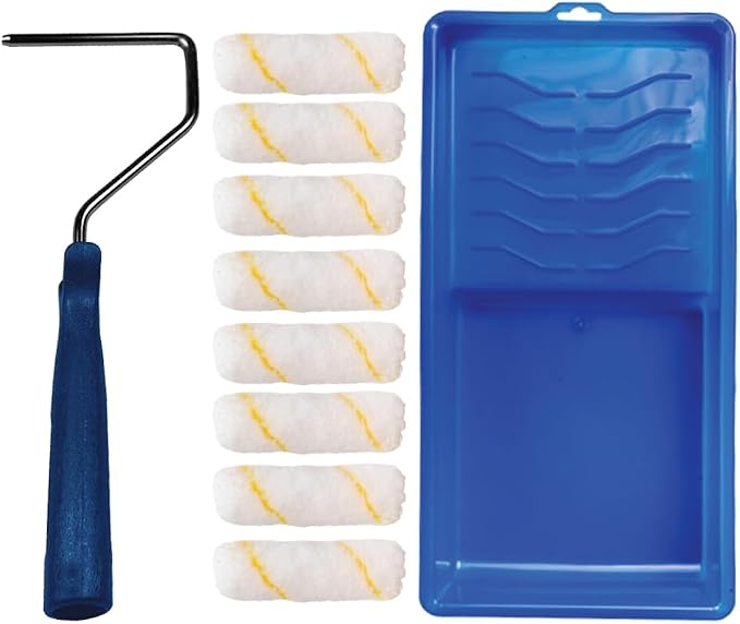 Pro Grade Mini Paint Roller Kit, 4" 1/2" Nap Roller Covers, Trim, 10 Piece