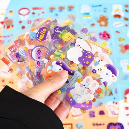 100 PCS Cute Cartoon Animal Stickers,Kawaii Transparent PET Sticker Sheets for Scrapbooking Bullet Journaling,Diary,DIY Arts Crafts,Album,Planners,Junk Journal