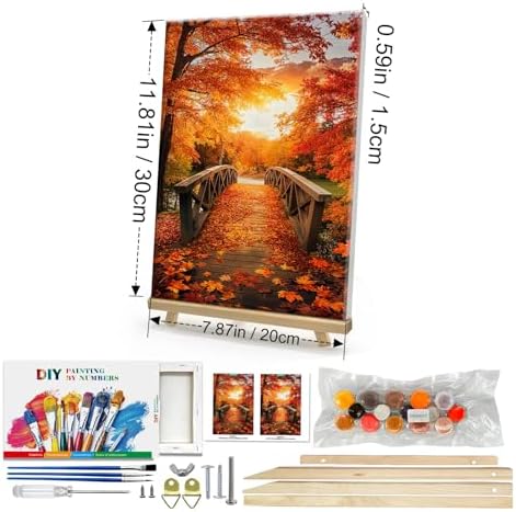 HeeBenor Framed Paint by Numbers Kit for Adults, Autumn Leaves Paint by Numbers Kit for Adults with Easel, DIY Landscape Paint by Number with Frame, Adult Paint by Number Kits Framed Canvas 8x12 Inch