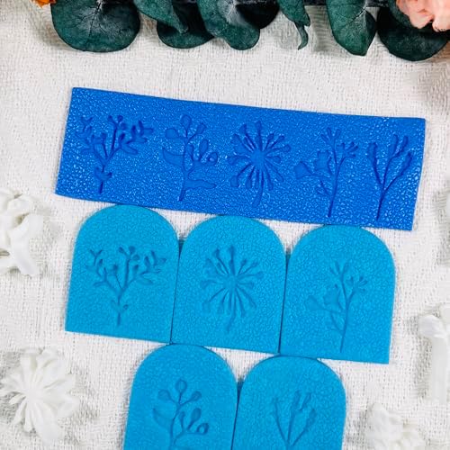 Xaekicr Polymer Clay Molds – 5PCS Botanical Texture Stamps with Flower & Leaf Patterns, Clay Cutters and Tools for Polymer Clay Jewelry and DIY Earring Crafts