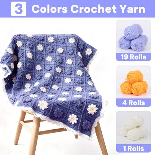 HUYEIOBGD Crochet Daisy Blanket Weaving Set Suitable for Beginners, Basic Crochet Learning kit with Tools and Video tutorials