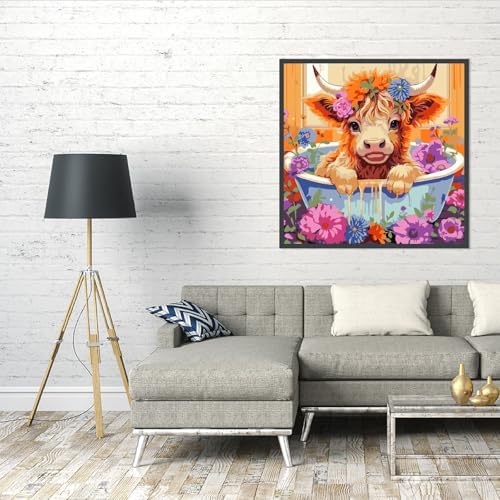 AALBLAC Cow Paint by Numbers for Adults- Highland Cow Paint by Numbers Kit for Adults Beginners,DIY Easy Acrylic Paint by Number Canvas for Home Wall Decor 16x16 inch