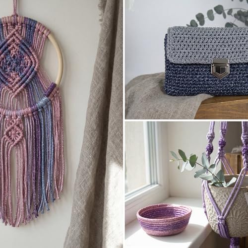 Makromecity Sparkle 2 Skeins of Polypropylene Macrame Cord 3mm x 131 Yards (394 feet) Premium Polyester Macrame Cord for Macrame Art & Crafts for Wall Hangings, Bags, Underplate, Rug