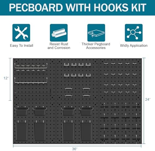 Peg Board Kit, Includes Pegboard and Accessories,with Hooks and Bins,Peg Board Wall Organizer for Office,Ornaments Display,Crafts Organization (129, Black)