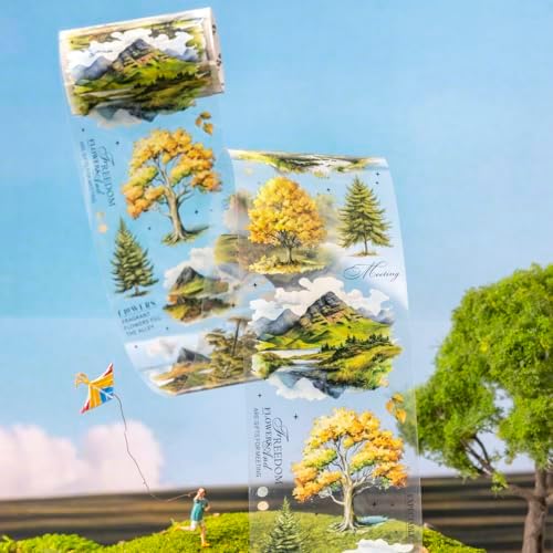 Alideco 6pcs Decorative Adhesive Tapes Vintage Tree Landscape PET Tape Great for Bullet Journal Supplies, Arts, Scrapbook, DIY Crafts, Planners (yikeshudefengjing)