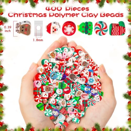 400 Pcs Christmas Polymer Clay Beads, Mixed Heishi Spacer Beads Supplies