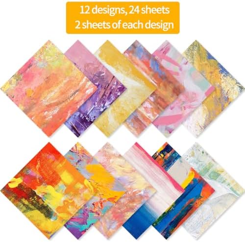 6x6" Cardstock Single Sided Scrapbooking,Craft Decorative Scrap Book Paper | 160gsm,24-Sheet 12Patterns Colored Paper,Junk Journal Supplies,Vivid Origami Papers DIY Craft Gift Wrapping Album.OilPainting