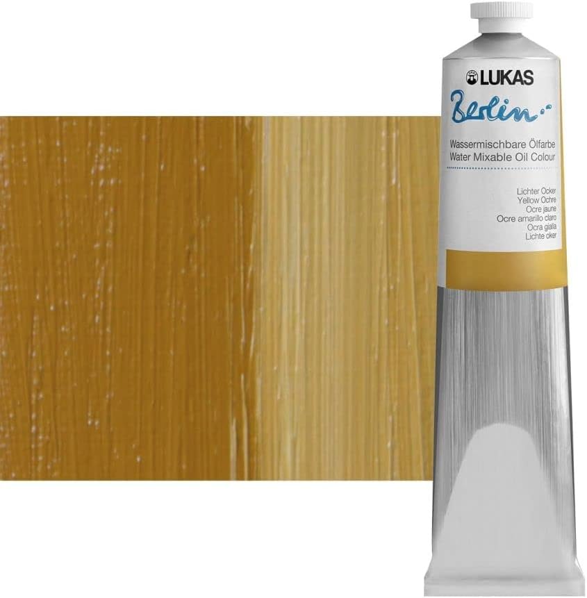 Lukas Berlin Pro Artists Water Mixable Oil Paint 200 ml Tube Yellow Ochre, Water Soluble, Lightfast Pigments, Quick Drying, Easy Clean-Up, Eco-Friendly, Professional Quality, 40 Color Range