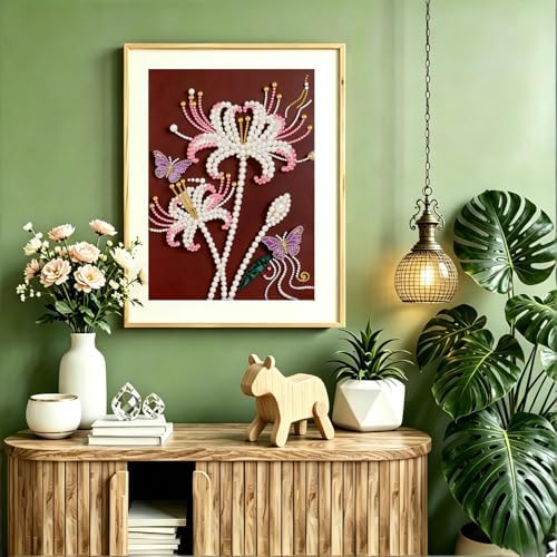 DIYBEADDOT Lily Butterfly Special Shaped Diamond Pearl Painting Kits for Adults,5D Diamond Art Pearl Painting Kits for Beginner，DIY Crystal Rhinestones Diamond Painting for Home Wall Decor 12×16inch