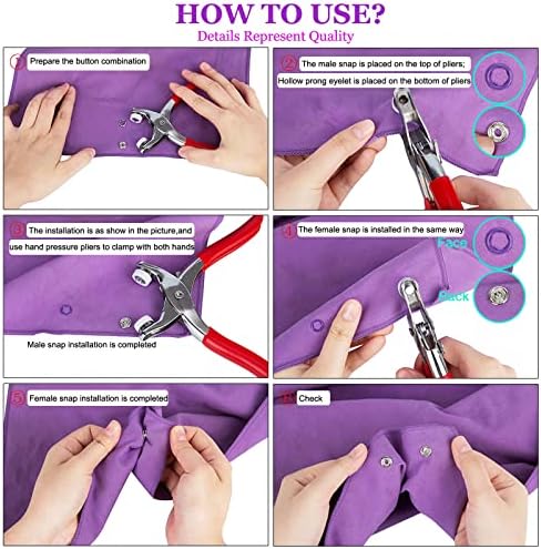 Snap Button Kit 100set, 9.5mm Snap Fasteners Kit with Pliers, Metal Snaps Kit with Tool, Five Claw Buckle Tool Set 10 Colors (Solid 100set)