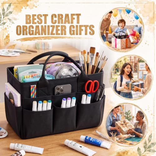 Klyyo Clyro 4 Pack Black Craft Tote Bag Organizer with 14 Pockets