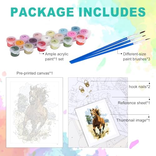 Paint by Numbers Kit for Adults, Running Horse Painting, 16 x 20 Inch | DIY Adult Paint by Number Kit on Canvas for Beginners, without Frame, Horse Wall Decor, Stress Relief Craft Gift