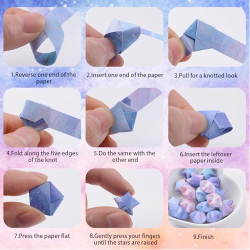 Origami Star Paper Strip, 1200Pcs Double-Sided Printing Lucky Star Paper Strips Sakura and Starlight Themed Origami for DIY Craft, 24 Patterns