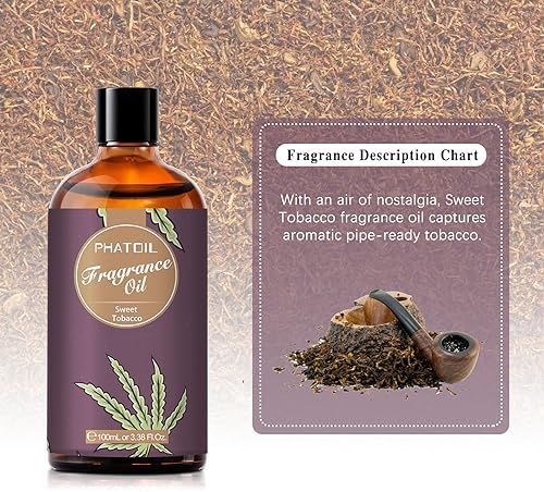 PHATOIL Sweet Tobacco Fragrance Oil for Diffuser Aromatherapy 3.38FL.OZ | Long Lasting Scented Oils For Humidifier, Air Freshener, DIY Soap Candle, Scent Project Making, Aroma Oil for Home Freshening
