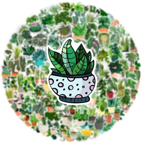 Green Plants Stickers.100 Pcs Potted Plant Floral Sticker for Laptops Water Bottles Flower Pots Vases Decorative Phone Book Guitar Vinyl Decals for Teens Adults(Colourful-K6)