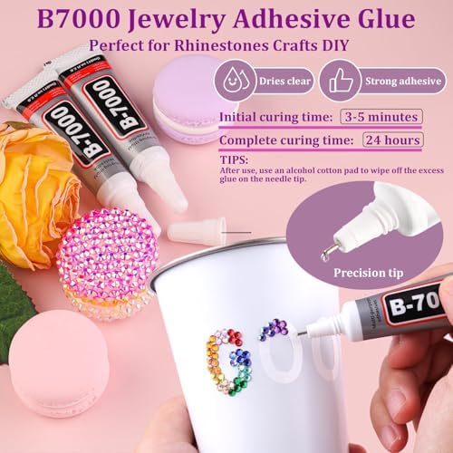 Resin Rhinestones for Bedazzling with Tweezers, 12000Pcs Multicolor 3/4/5mm Rhinestones for Crafting with 3Pcs 10ml B7000 Jewelry Glue for DIY Crafts Clothing Tumblers Shoes Fabric Nail Art