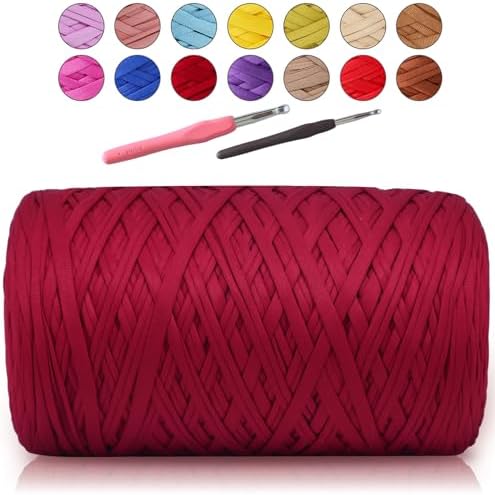 MESTOON 1000g T-Shirt Yarn Soft Elastic Crochet Wine Red