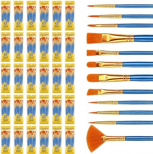 Paint Brushes Set, 30Pack/360Pcs Round Pointed Tip Artist Paintbrushes for Acrylic Painting Oil Watercolor & Miniature Painting, Suitable for Kids & Adults，Blue