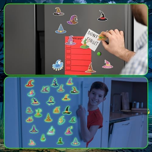 Motipuns 30 Pcs Halloween Diamond Art Magnets Witch Hat Glow in Dark