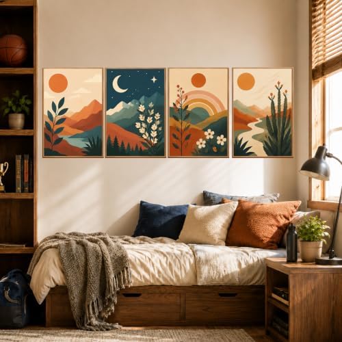 AUKELHJ 4 Pack Framed Paint by Numbers Kit for Adults, Landscape, 8x12 inch | Paint by Number for Adults, Beginner Friendly, Framed Canvas, Easel Included, Fun and Relaxing, Gifts Box, Home Wall Decor