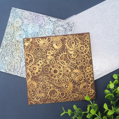 BAOFALI 3D Embossing Folder for Card Making,Gear Plastic Texture Fades Embossing Folder Template for Scrapbooking Cardstock Album DIY Decoration Paper Crafting 5.9x5.9inch