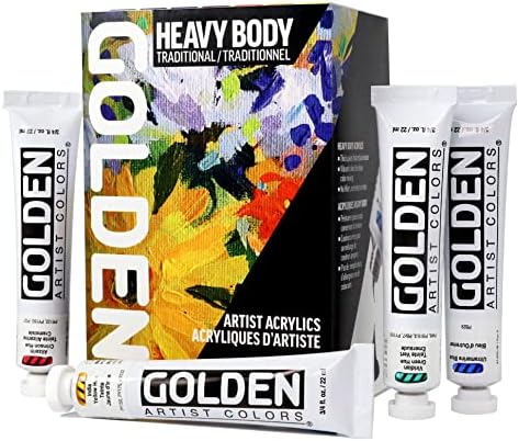 GOLDEN Heavy Body Acrylics Traditional Set, 8 Colors + Glazing Liquid