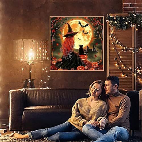 VIGEGU Witch Diamond Art Kits for Adults Beginners,Halloween Diamond Painting Kits for Adults,5D Full Drill DIY Diamond Dot Gem Art Kit Wall Home Decor Arts Craft 14x14 inch