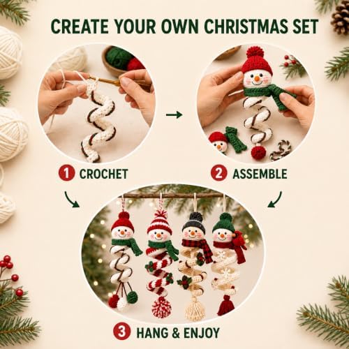 Crochet Snowman Spiral Ornament DIY Kit, Christmas Craft for Adults