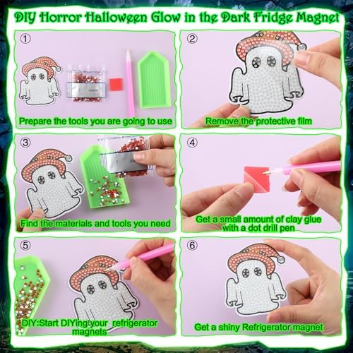 Motipuns 30 Pcs Halloween Diamond Art Magnets, Scary Ghost Fridge Decor