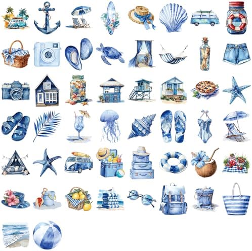 50 Pcs Beach Stickers Waterproof Summer for Scrapbooking
