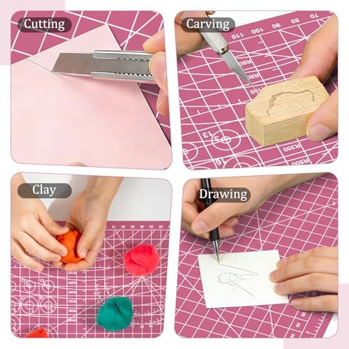 Sewing Cutting Mat 8in x 6in,Small Self Healing Cutting Board A5 Rotary Cutting Mat for Crafts Pink Double Sided Thickened PVC Craft Cutting Board for Quilting Hobby Fabric Precision