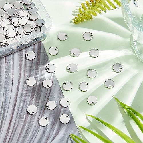PH PandaHall 100 Pcs 304 Stainless Steel Flat Round Blank Stamping Tag Pendants Charms Diameter 8mm for Jewelry Making