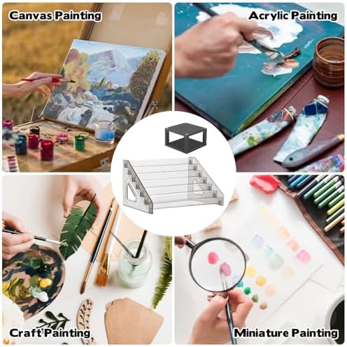 YEXEXINM 2 Pcs Clear Paint Organizer With Paint Brush Holder,7 Layers Acrylic Paint Organizer,Paint Storage Rack,Craft Paint Organizer Rack,Miniature Paint Holder for Paint Storage(Gray)